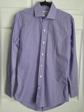 Ledbury Purple Plaid Dress Shirt 15 / 38cm Slim Fit Cotton Made in Poland